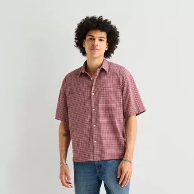Arizona Mens Short Sleeve Regular Fit Button-down Shirt In Red