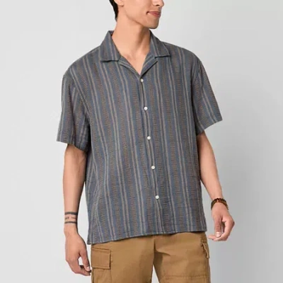 Arizona Mens Short Sleeve Relaxed Fit Button-down Shirt In Gray