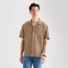 Arizona Mens Short Sleeve Relaxed Fit Button-down Shirt In Brown
