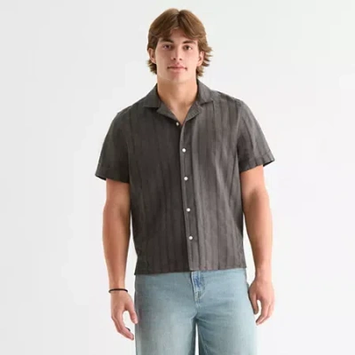 Arizona Mens Short Sleeve Relaxed Fit Button-down Shirt In Gray