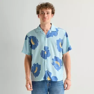 Arizona Mens Short Sleeve Relaxed Fit Button-down Shirt In Blue