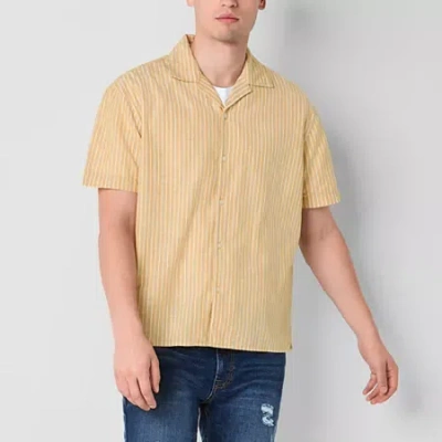 Arizona Mens Short Sleeve Striped Camp Shirt In Yellow