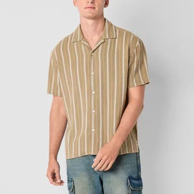 Arizona Mens Short Sleeve Textured Striped Camp Shirt In Neutral