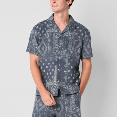 Arizona Mens Textured Camp Shirt In Blue