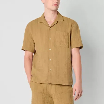 Arizona Mens Textured Camp Shirt In Brown