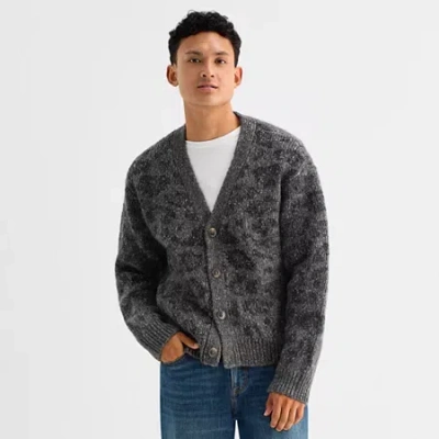 Arizona Mens V Neck Long Sleeve Button Animal Cardigan In Gray