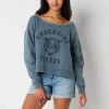 Arizona Off The Shoulder Womens Juniors Crew Neck Long Sleeve Sweatshirt In Blue