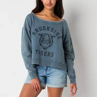 Arizona Off The Shoulder Womens Juniors Crew Neck Long Sleeve Sweatshirt In Blue