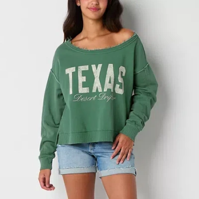 Arizona Off The Shoulder Womens Juniors Crew Neck Long Sleeve Sweatshirt In Green