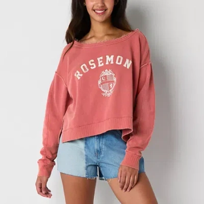 Arizona Off The Shoulder Womens Juniors Crew Neck Long Sleeve Sweatshirt In Pink