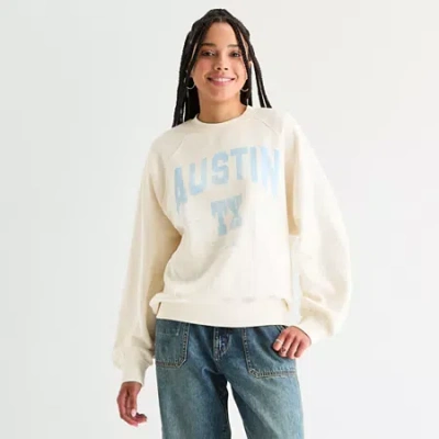 Arizona Oversized Womens Juniors Crew Neck Long Sleeve Sweatshirt In White