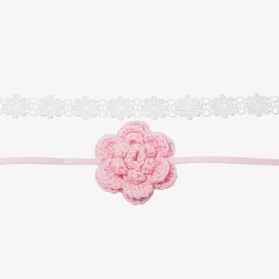 Arizona Pink & White Crochet Womens Flower 2-pc. Necklace Set In Gold