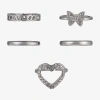 Arizona Silver Tone Womens Butterfly Heart Ring Set In Metallic