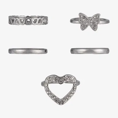 Arizona Silver Tone Womens Butterfly Heart Ring Set In Metallic