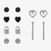 Arizona Silver Tone Womens Heart Lightning Bolt 6 Pair Earring Set In Silver