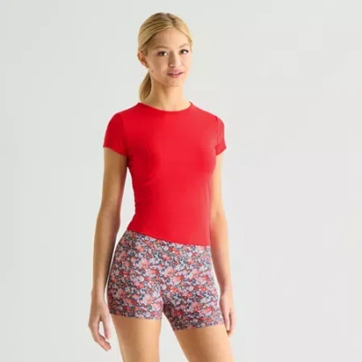Arizona Smooth Womens Juniors Round Neck Short Sleeve T-shirt In Red