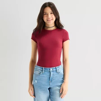 Arizona Smooth Womens Juniors Short Sleeve Bodysuit In Red