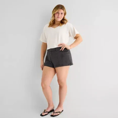 Arizona Womens 1 1/2" Low Rise Juniors Chino Short In Black