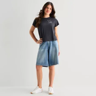 Arizona Womens 12" Mid Rise Juniors Denim Short In Blue