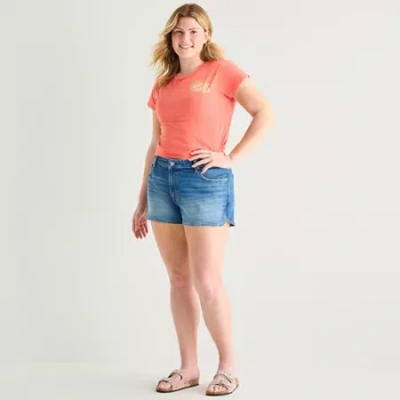 Arizona Womens 2 1/2" Low Rise Juniors Plus 1 Pair Denim Short In Blue