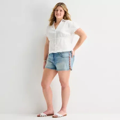 Arizona Womens 2 1/2" Low Rise Juniors Plus Denim Short In Blue