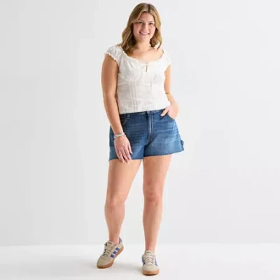 Arizona Womens 2" Low Rise Juniors Plus Denim Short In Blue