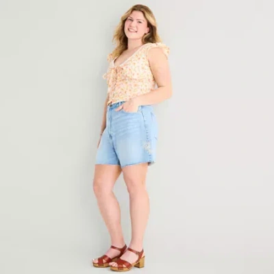 Arizona Womens 5" Mid Rise Juniors Plus Denim Short In Blue