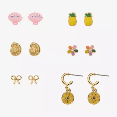 Arizona Womens 9 Pair Earring Set In Gold