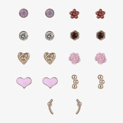 Arizona Womens 9 Pair Earring Set In Gold