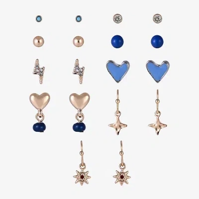 Arizona Womens 9 Pair Earring Set In Gold