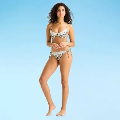 Arizona Womens Adjustable Straps Animal Print Leopard Juniors Bralette Bikini Swimsuit Top In Multi