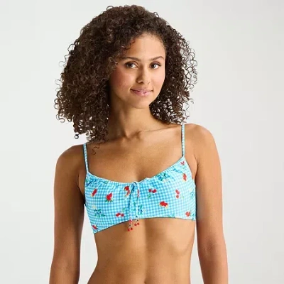 Arizona Womens Adjustable Straps Gingham Juniors Bralette Bikini Swimsuit Top In Blue