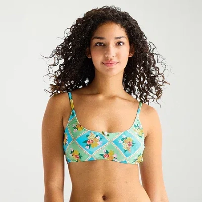 Arizona Womens Adjustable Straps Patchwork Juniors Bralette Bikini Swimsuit Top In Multi