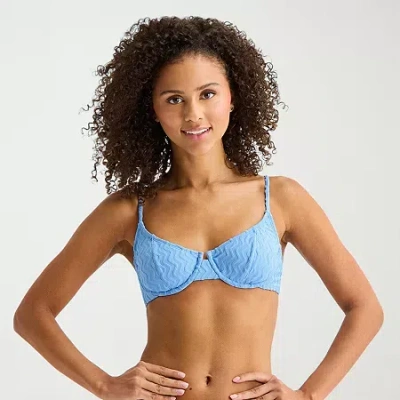 Arizona Womens Adjustable Straps Textured Chevron Juniors Bralette Bikini Swimsuit Top In Blue