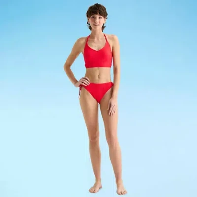 Arizona Womens Adjustable Straps Textured Juniors Bikini Halter Swimsuit Top In Red