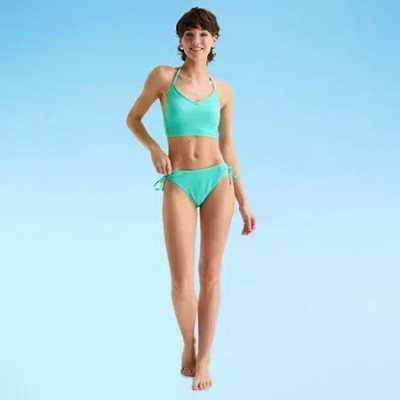 Arizona Womens Adjustable Straps Textured Juniors Bikini Halter Swimsuit Top In Green