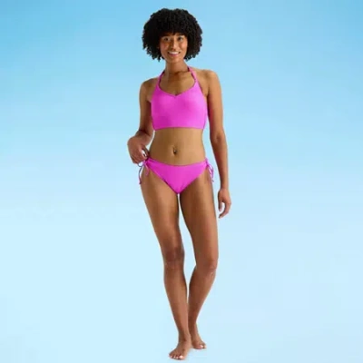 Arizona Womens Adjustable Straps Textured Juniors Bikini Halter Swimsuit Top In Purple