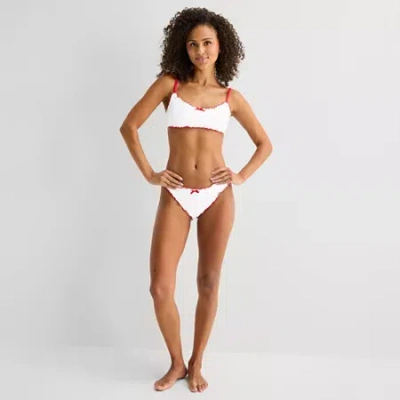 Arizona Womens Adjustable Straps Textured Juniors Bralette Bikini Swimsuit Top In White