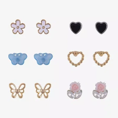 Arizona Womens Butterfly 6 Pair Earring Set In Gold