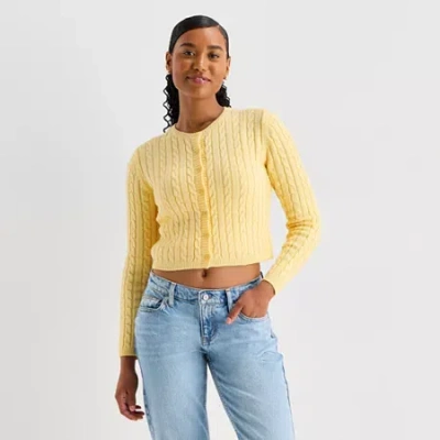 Arizona Womens Crew Neck Long Sleeve Button Juniors Cardigan In Multi