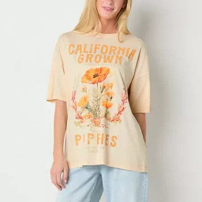 Arizona Womens Crew Neck Short Sleeve Oversized Juniors Graphic T-shirt In Pink