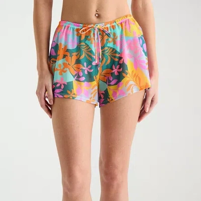 Arizona Womens Drawstring Waist Leaf Juniors Shorts Swimsuit Cover-up In Multi