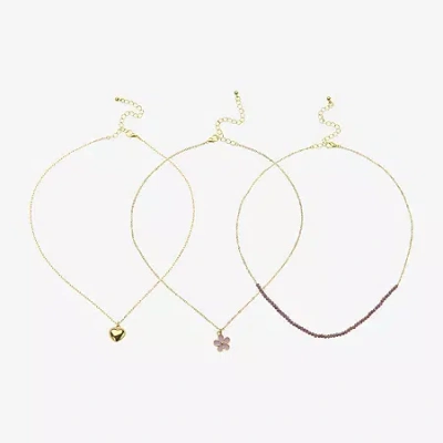 Arizona Womens Flower Heart 3-pc. Necklace Set In Gold