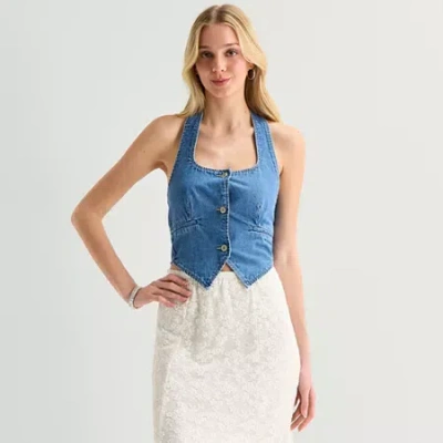 Arizona Womens Halter Neck Sleeveless Tank Top In Blue