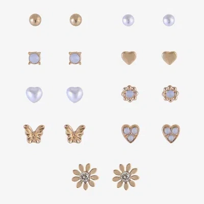 Arizona Womens Heart 9 Pair Earring Set In Gold