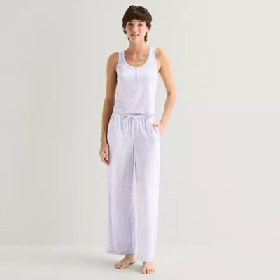 Arizona Womens Henley Neck Sleeveless Juniors Pajama Top In Blue