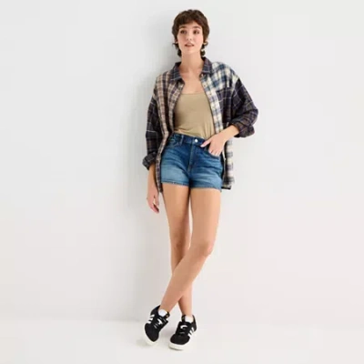 Arizona Womens High Rise Juniors Denim Short In Blue