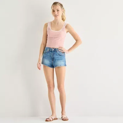 Arizona Womens High Rise Juniors Denim Short In Blue