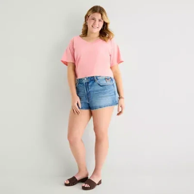 Arizona Womens High Rise Juniors Denim Short In Blue