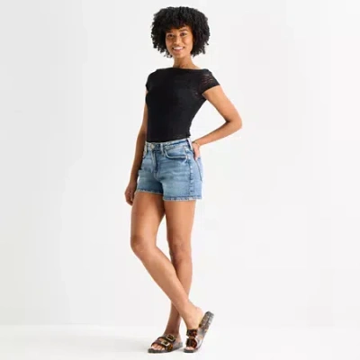 Arizona Womens High Rise Juniors Plus Denim Short In Blue